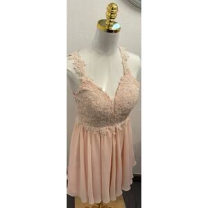 JJ’s House Pearl Pink Formal Dress Size 0 Beaded Lace Fit And Flare